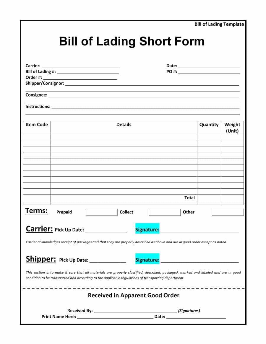 40 Free Bill Of Lading Forms & Templates ᐅ Template Lab With Blank Bol Template