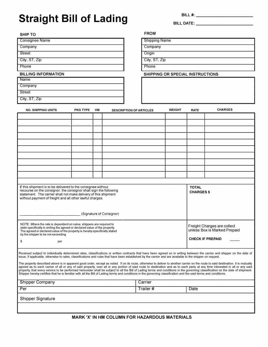 40 Free Bill Of Lading Forms & Templates ᐅ Template Lab With Regard To Blank Bol Template