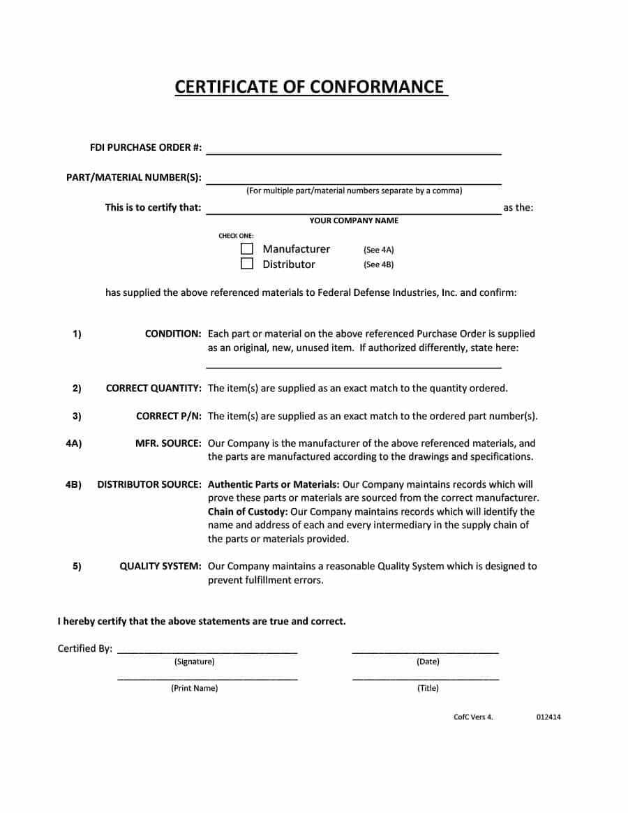 40 Free Certificate Of Conformance Templates & Forms ᐅ For Certificate Of Manufacture Template