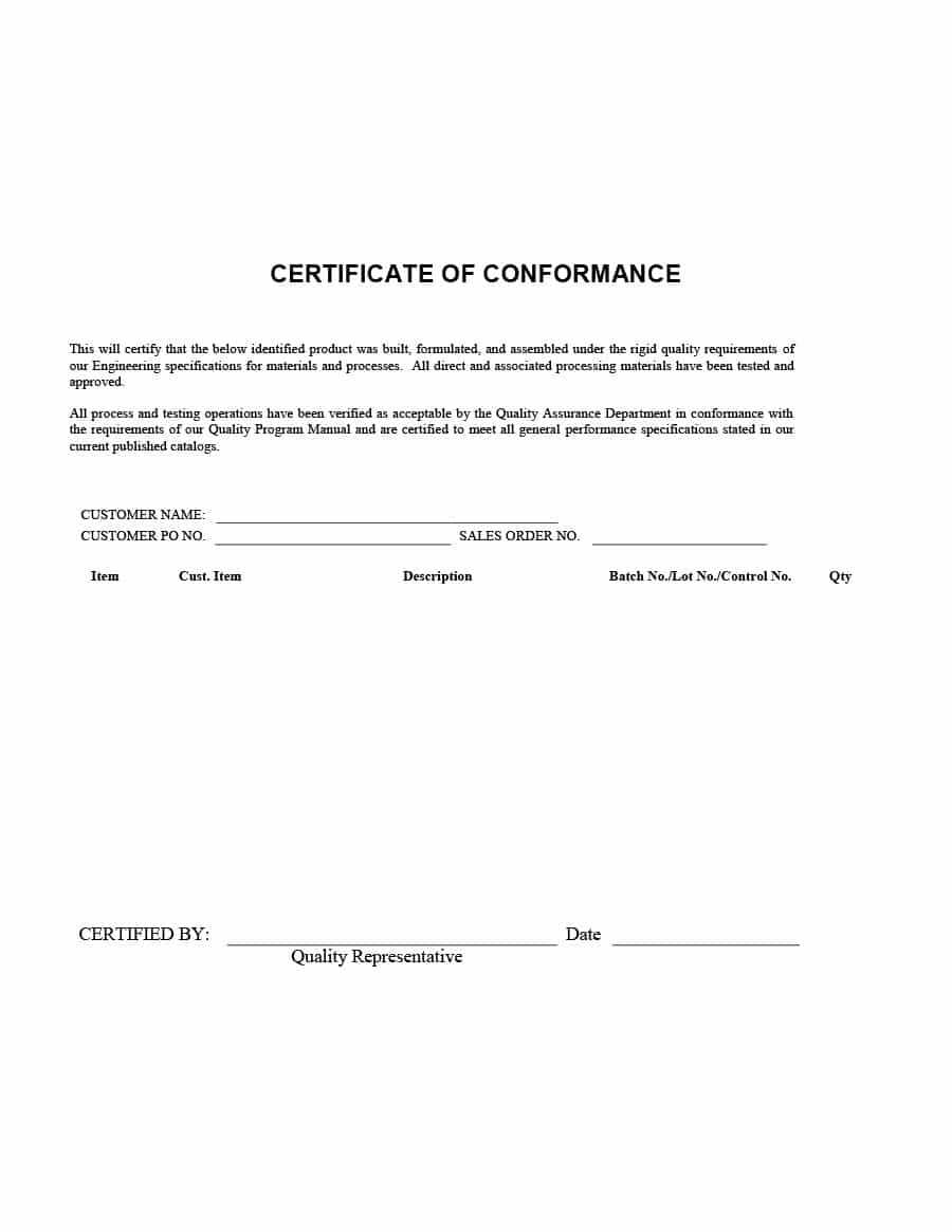 40 Free Certificate Of Conformance Templates & Forms ᐅ With Certificate Of Conformance Template Free