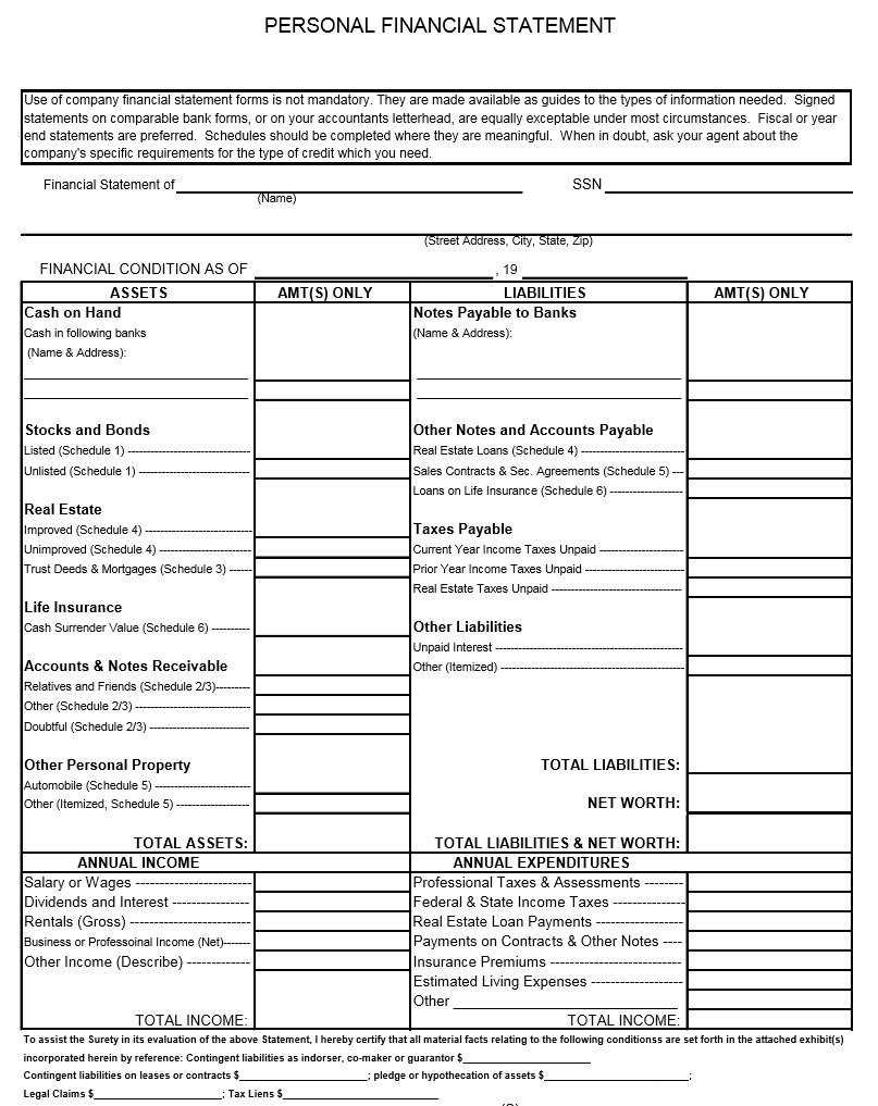 40+ Personal Financial Statement Templates & Forms ᐅ For Blank Personal Financial Statement Template