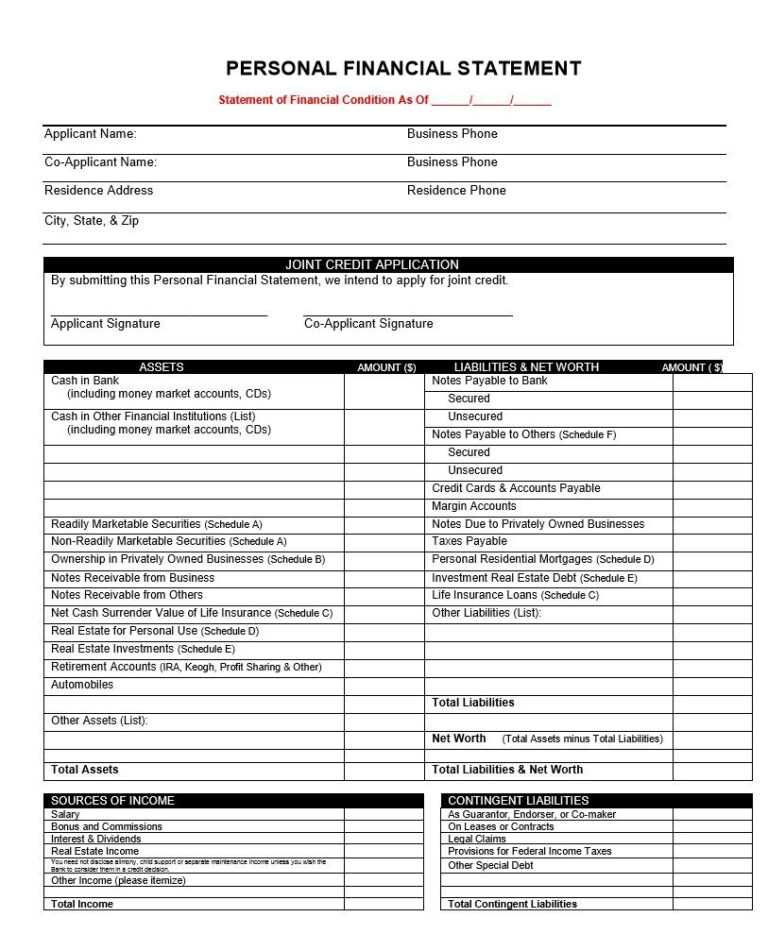 40  Personal Financial Statement Templates Forms ᐅ with Blank