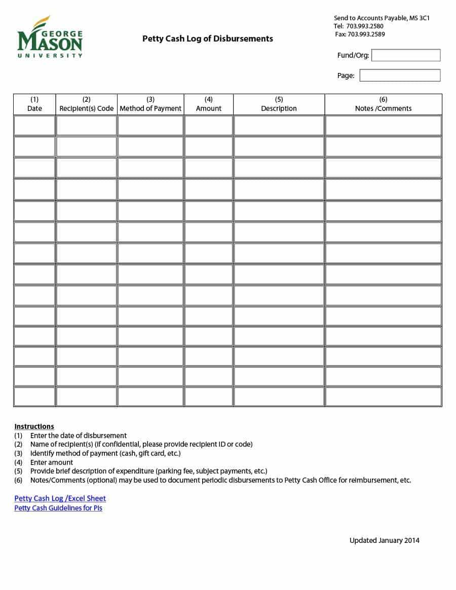 40 Petty Cash Log Templates & Forms [Excel, Pdf, Word] ᐅ For Gift Certificate Log Template