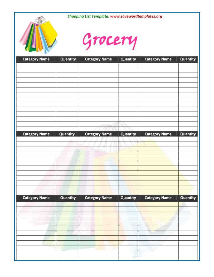 40+ Printable Grocery List Templates (Shopping List) ᐅ With Blank Grocery Shopping List Template