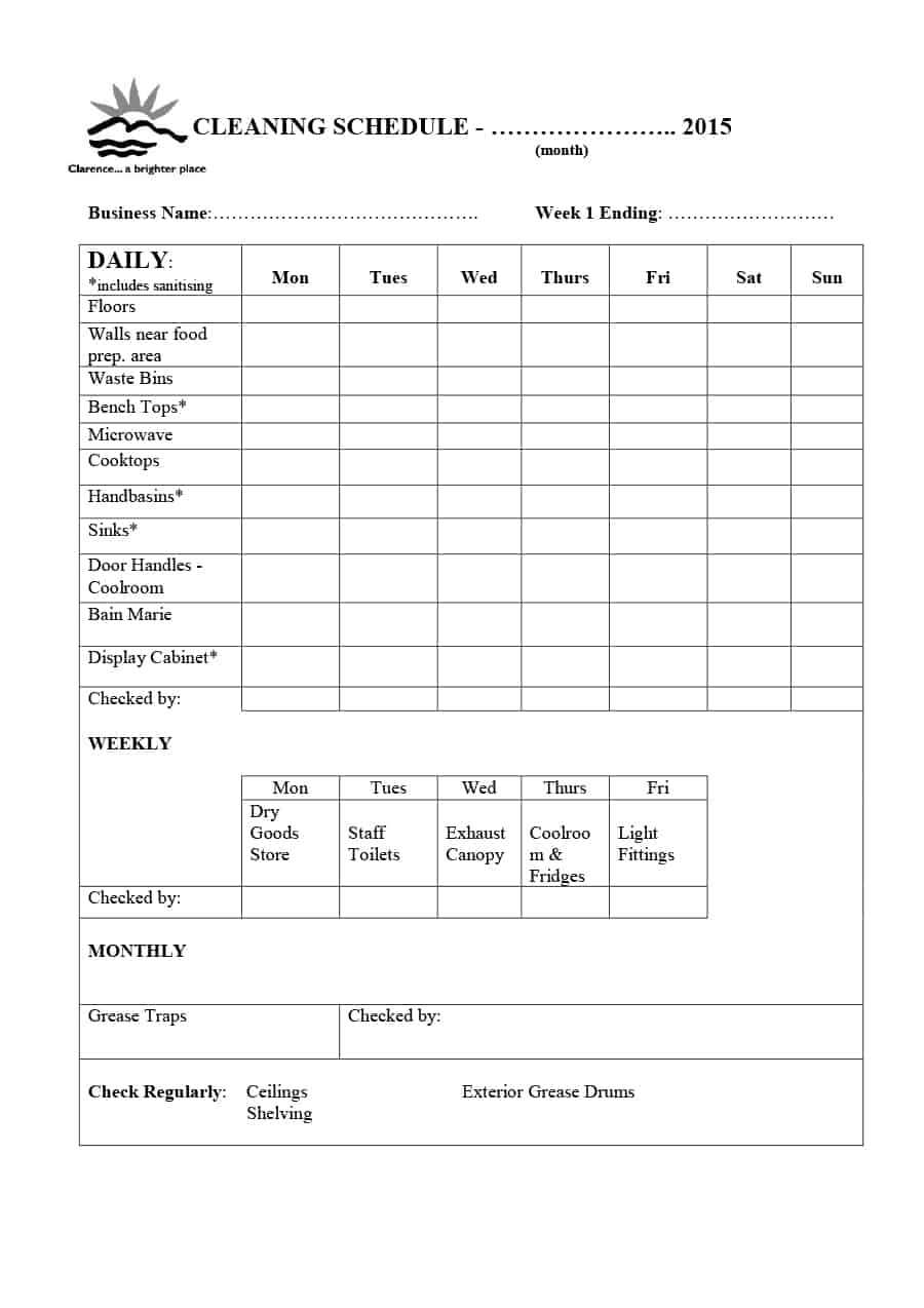 40 Printable House Cleaning Checklist Templates ᐅ Template Lab For Blank Cleaning Schedule Template