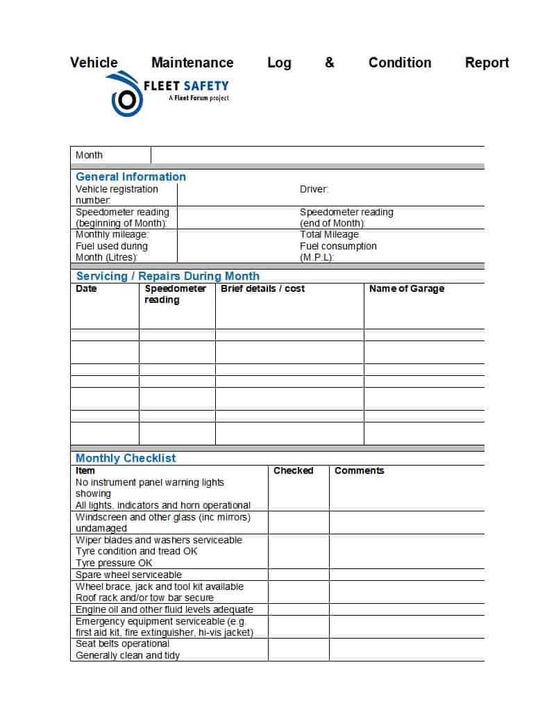 40 Printable Vehicle Maintenance Log Templates ᐅ Template Lab Intended For Fleet Report Template