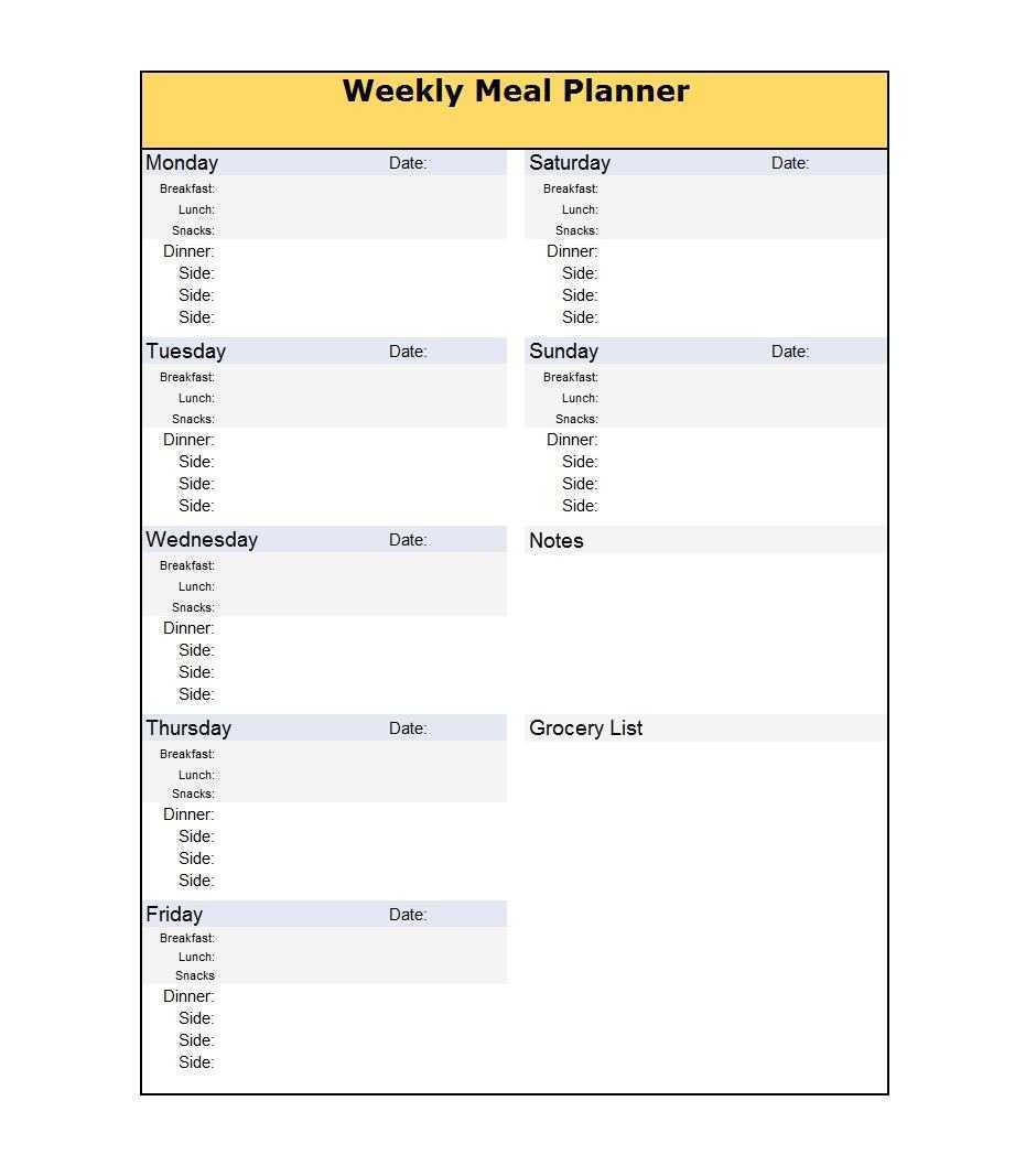 40+ Weekly Meal Planning Templates ᐅ Template Lab With Regard To Meal Plan Template Word