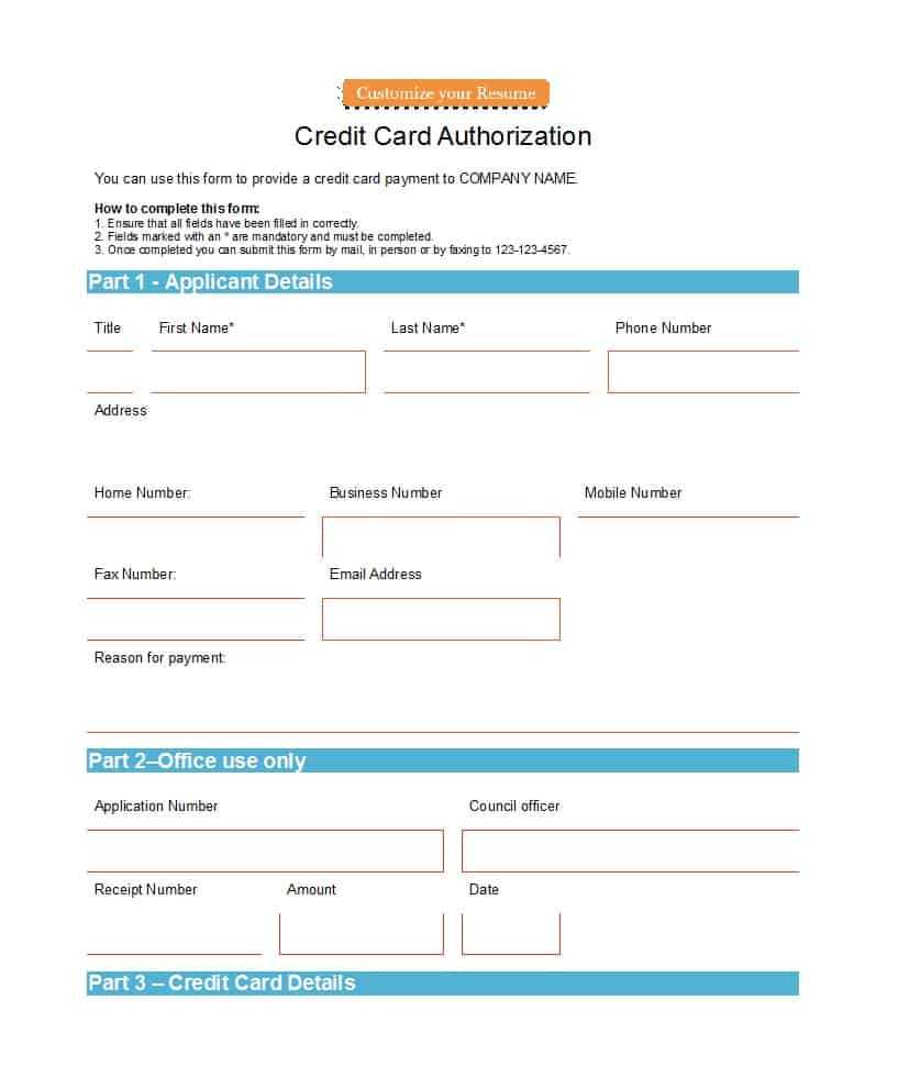 41 Credit Card Authorization Forms Templates {Ready To Use} In Credit Card Authorisation Form Template Australia