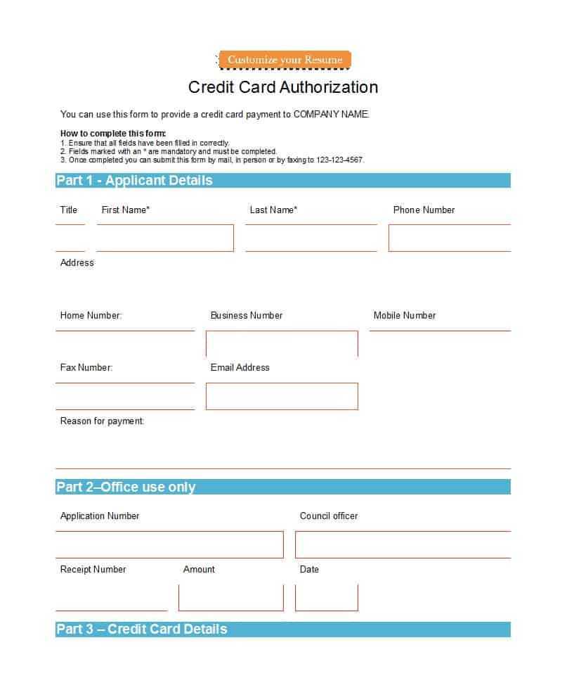 41 Credit Card Authorization Forms Templates {Ready To Use} Intended For Credit Card On File Form Templates