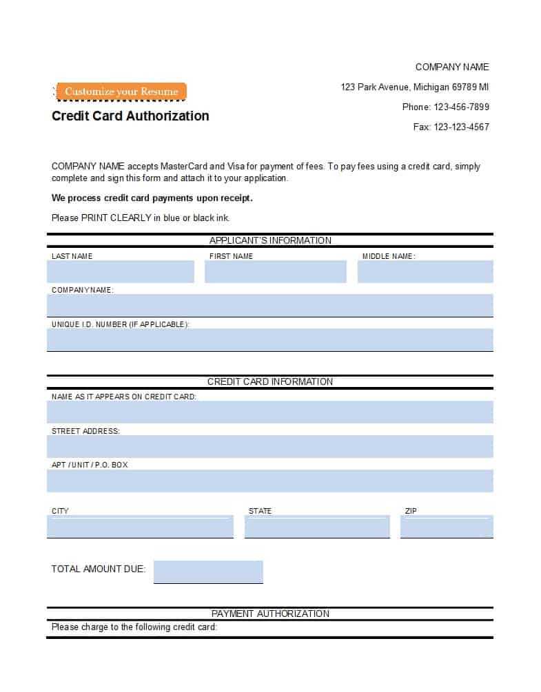 41 Credit Card Authorization Forms Templates {Ready To Use} Within Credit Card On File Form Templates
