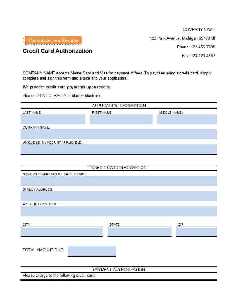 41 Credit Card Authorization Forms Templates {Ready To Use} Within Credit Card On File Form Templates