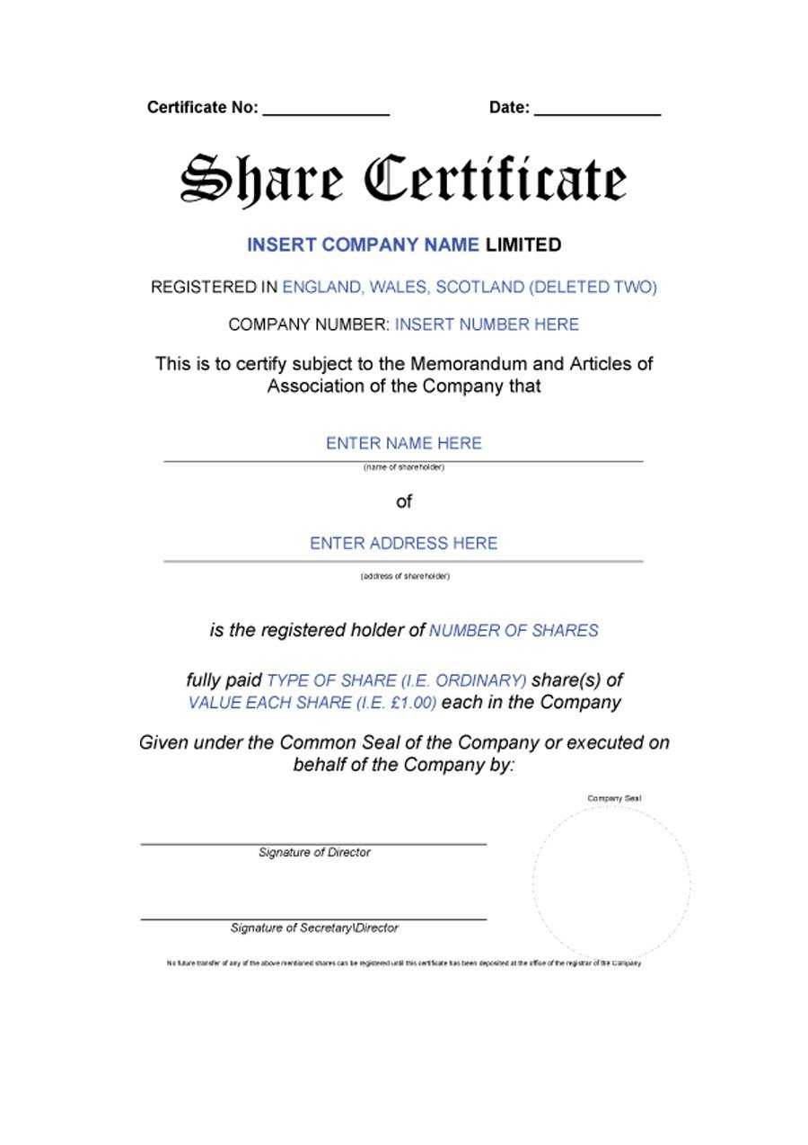 41 Free Stock Certificate Templates (Word, Pdf) – Free With Regard To Template Of Share Certificate