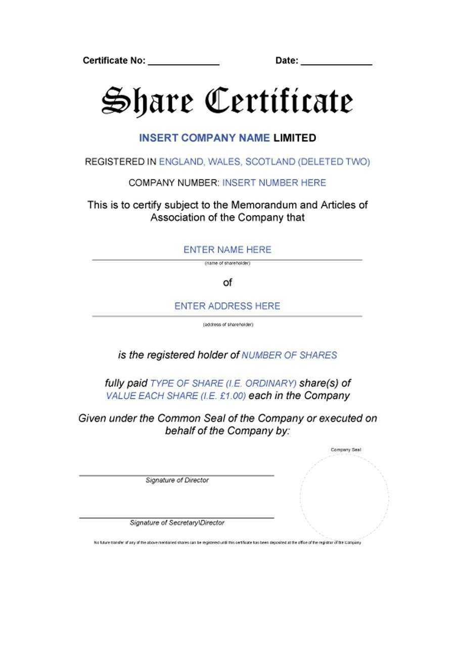 41 Free Stock Certificate Templates (Word, Pdf) – Free With Regard To Template Of Share Certificate