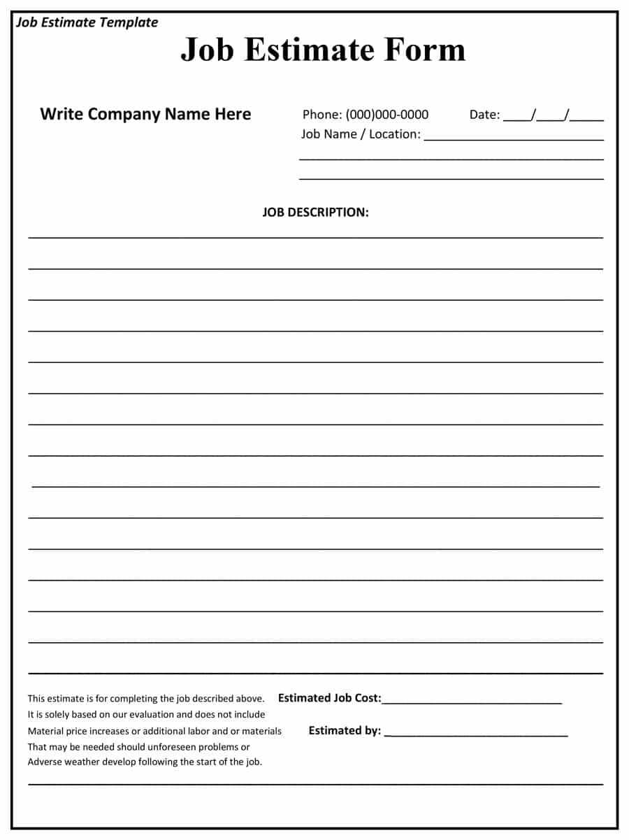 44 Free Estimate Template Forms [Construction, Repair In Blank Estimate Form Template