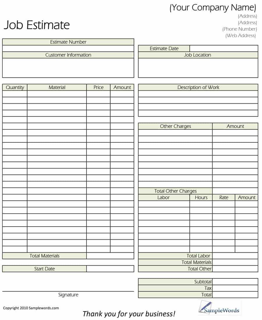 44 Free Estimate Template Forms [Construction, Repair Intended For Blank Estimate Form Template