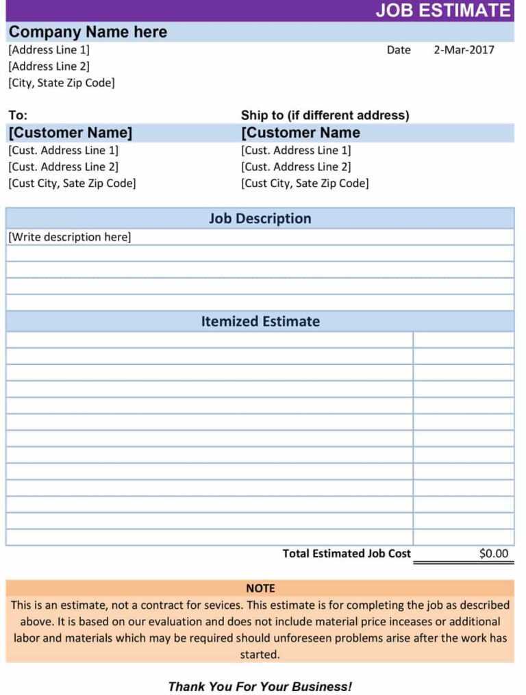 Work Estimate Template Word