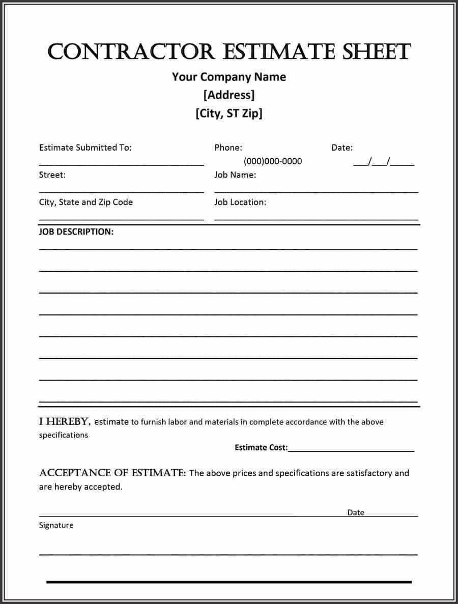 44 Free Estimate Template Forms [Construction, Repair Throughout Work Estimate Template Word