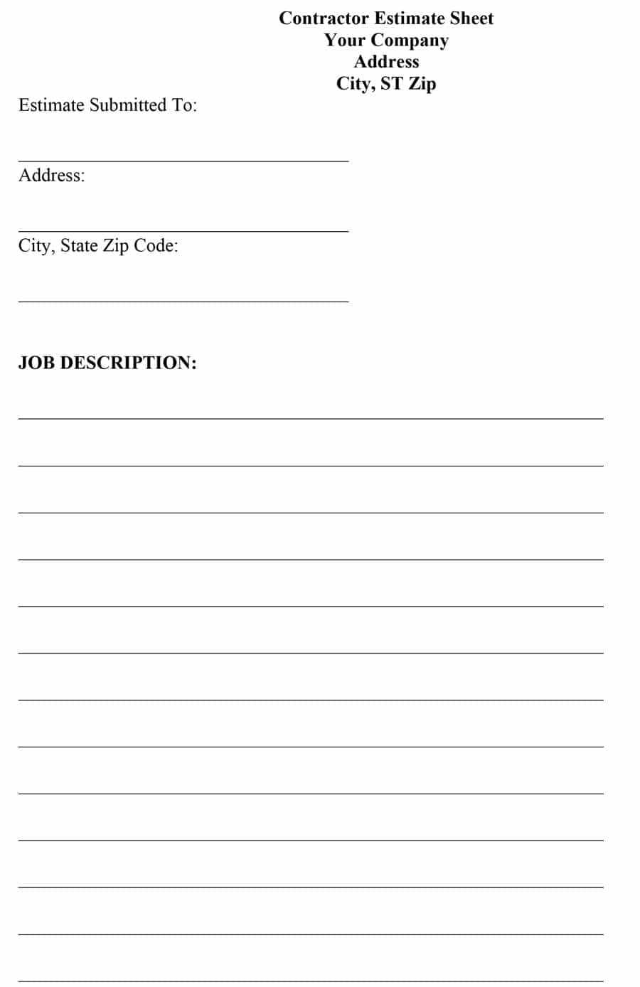 44 Free Estimate Template Forms [Construction, Repair Within Work Estimate Template Word