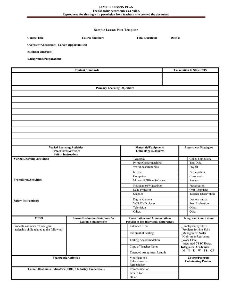 44 Free Lesson Plan Templates [Common Core, Preschool, Weekly] Inside Blank Preschool Lesson Plan Template