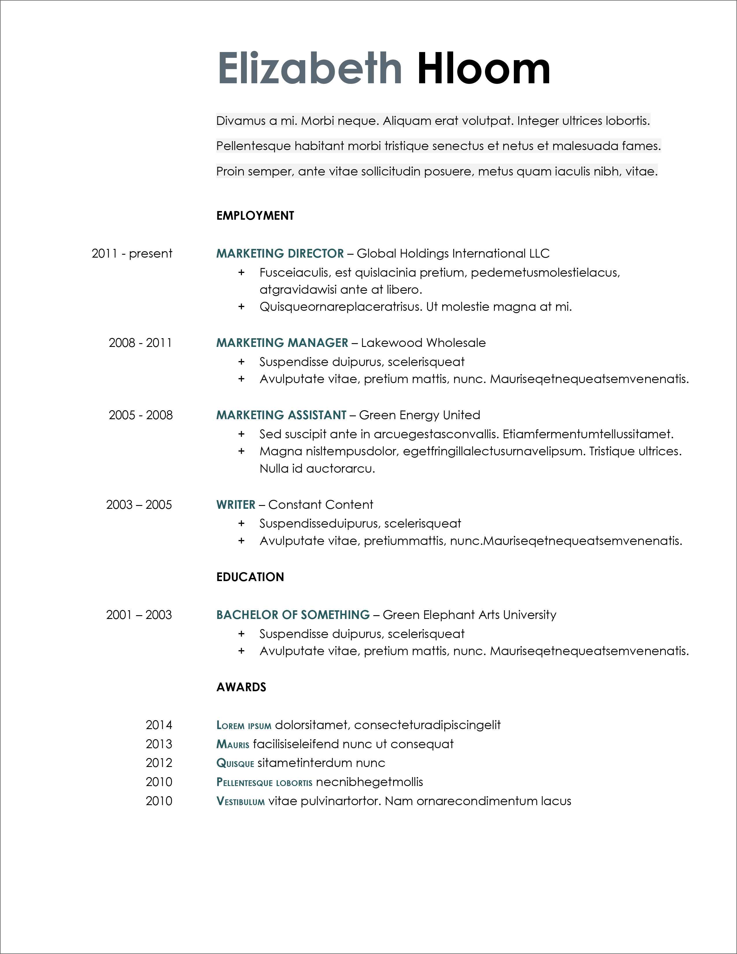 45 Free Modern Resume / Cv Templates – Minimalist, Simple For Google Word Document Templates