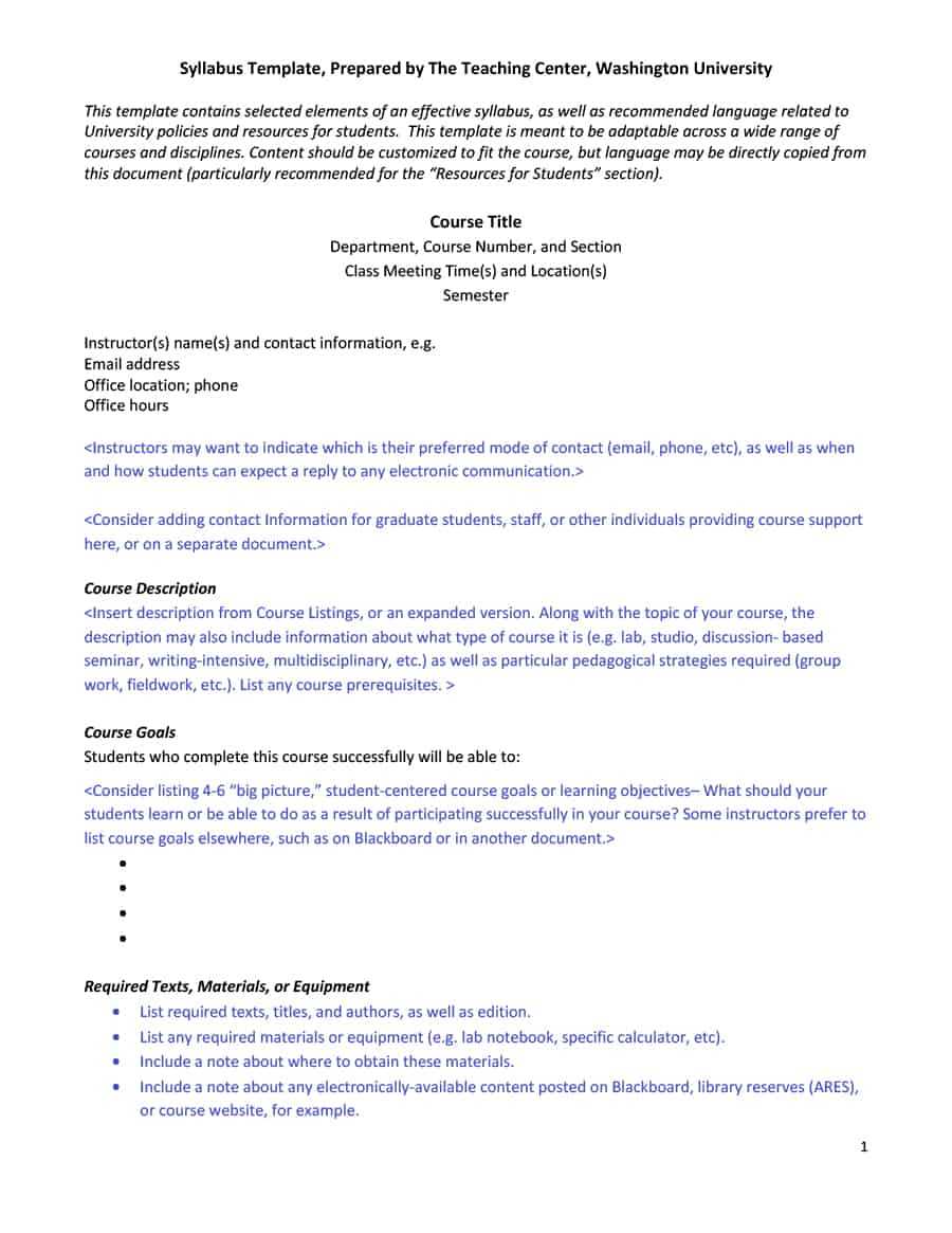 47 Editable Syllabus Templates (Course Syllabus) ᐅ Template Lab Throughout Blank Syllabus Template