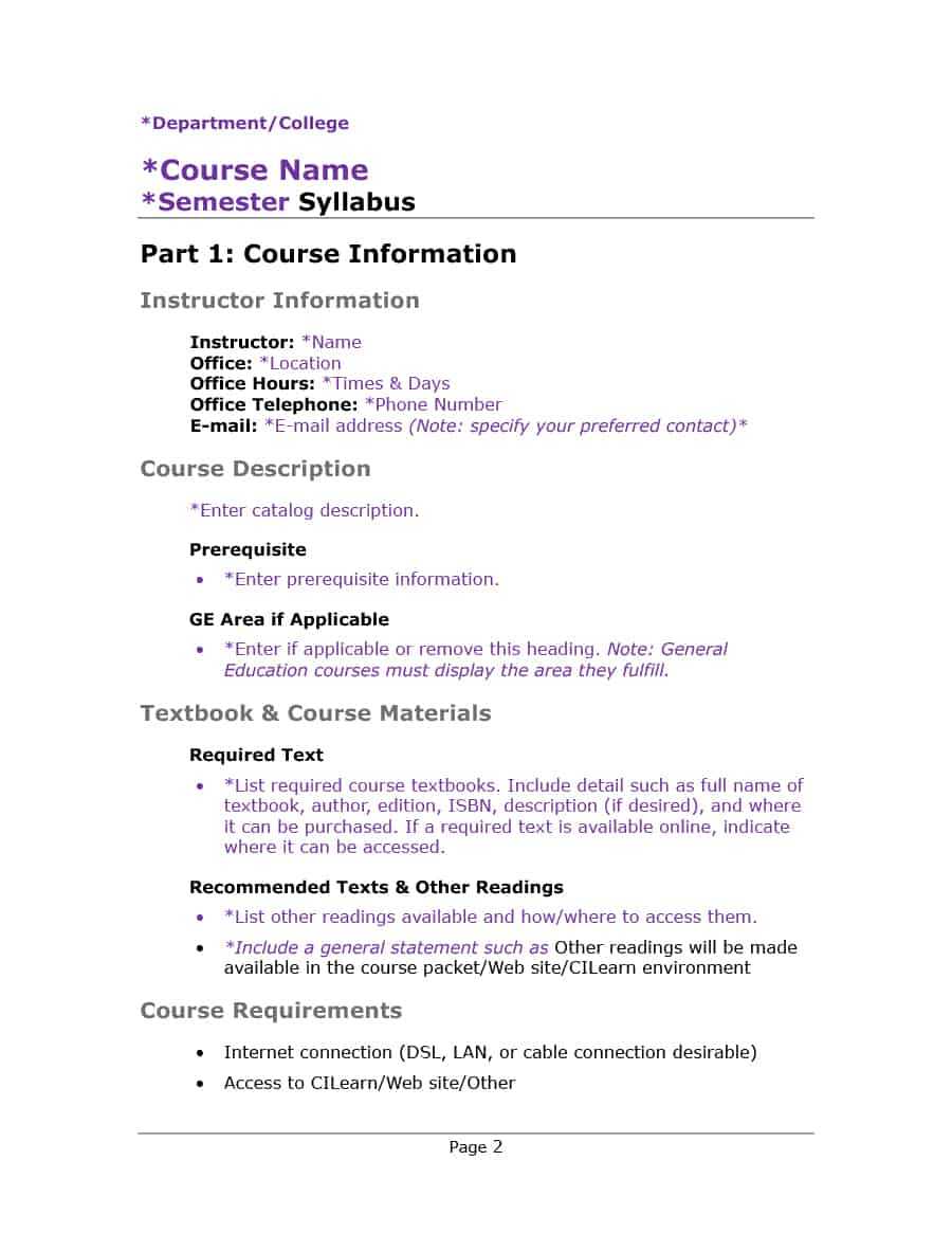 47 Editable Syllabus Templates (Course Syllabus) ᐅ Template Lab With Regard To Blank Syllabus Template