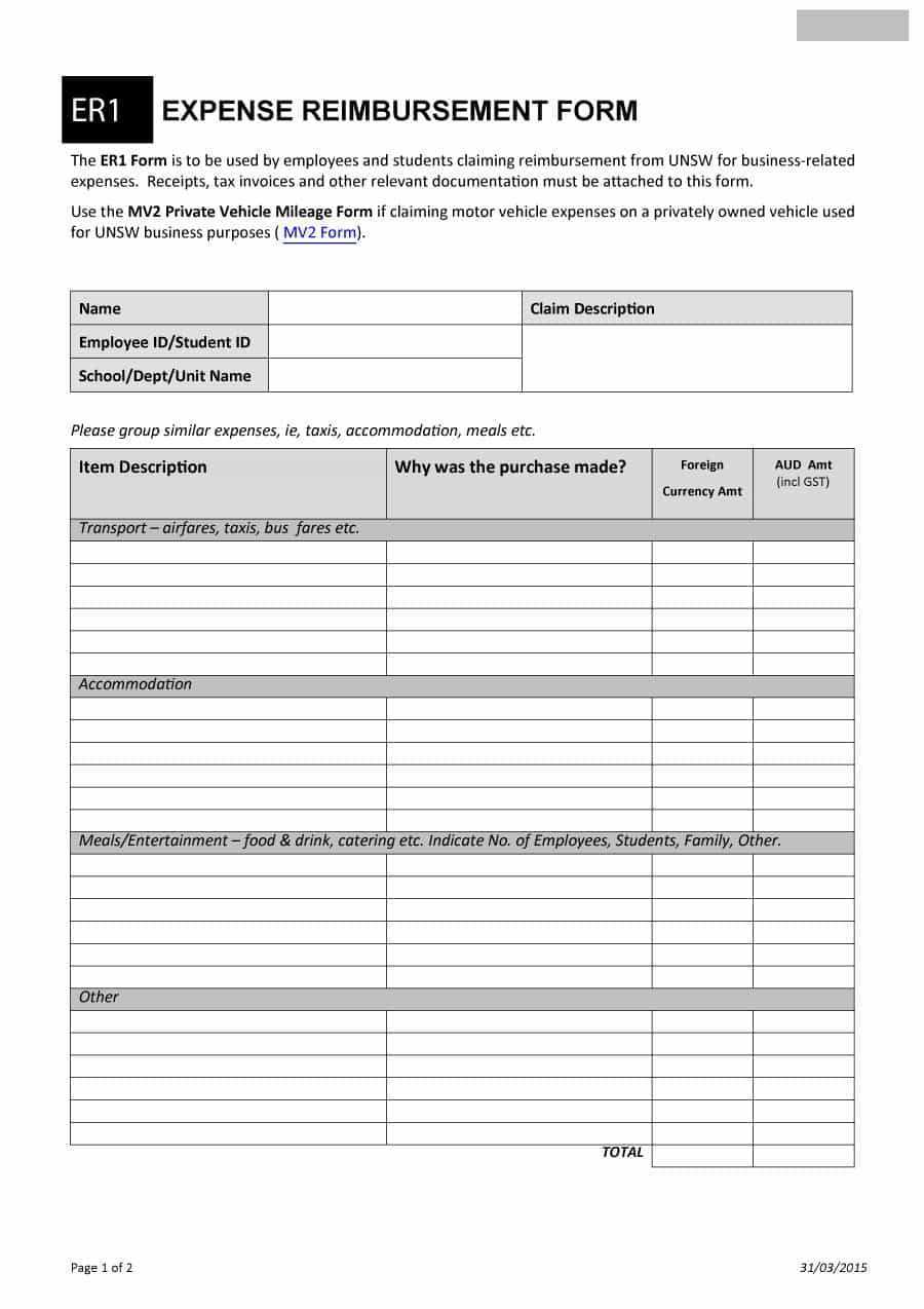 47 Reimbursement Form Templates [Mileage, Expense, Vsp] Inside Reimbursement Form Template Word