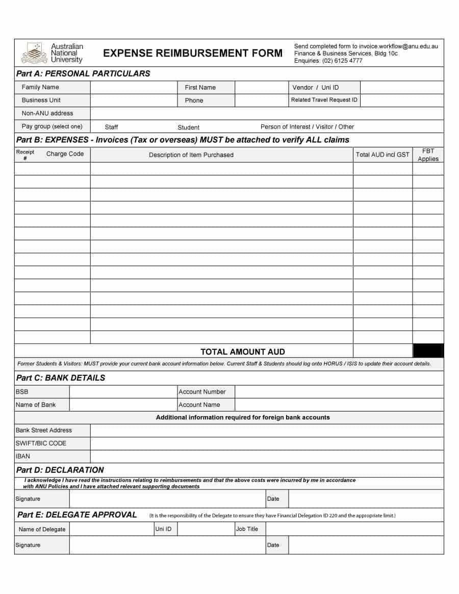 47 Reimbursement Form Templates [Mileage, Expense, Vsp] Pertaining To Reimbursement Form Template Word