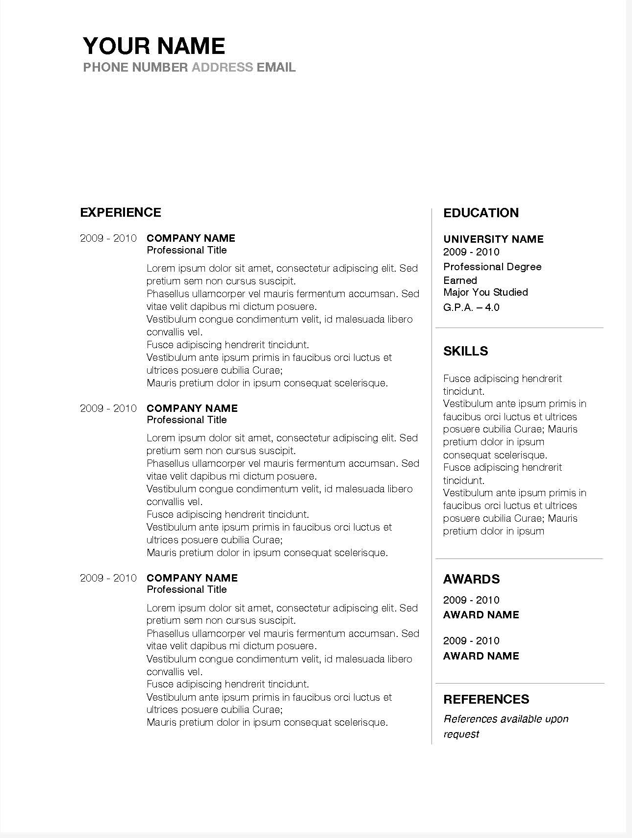 5 Best Free Resume Templates Of 2019 – Stand Out Shop Throughout Microsoft Word Resume Template Free