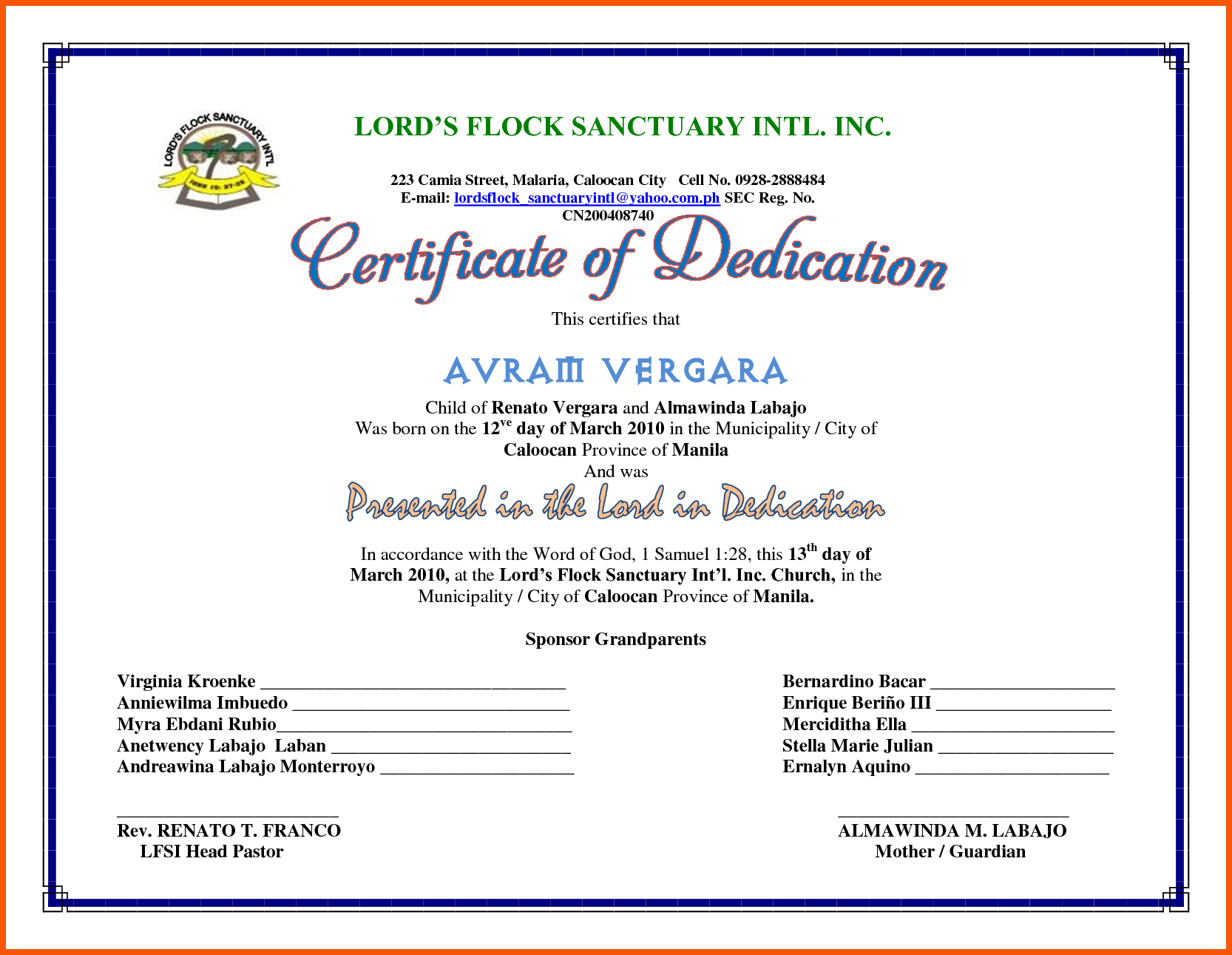5+ Dedication Certificate Template | Iwsp5 Within Baby Dedication Certificate Template