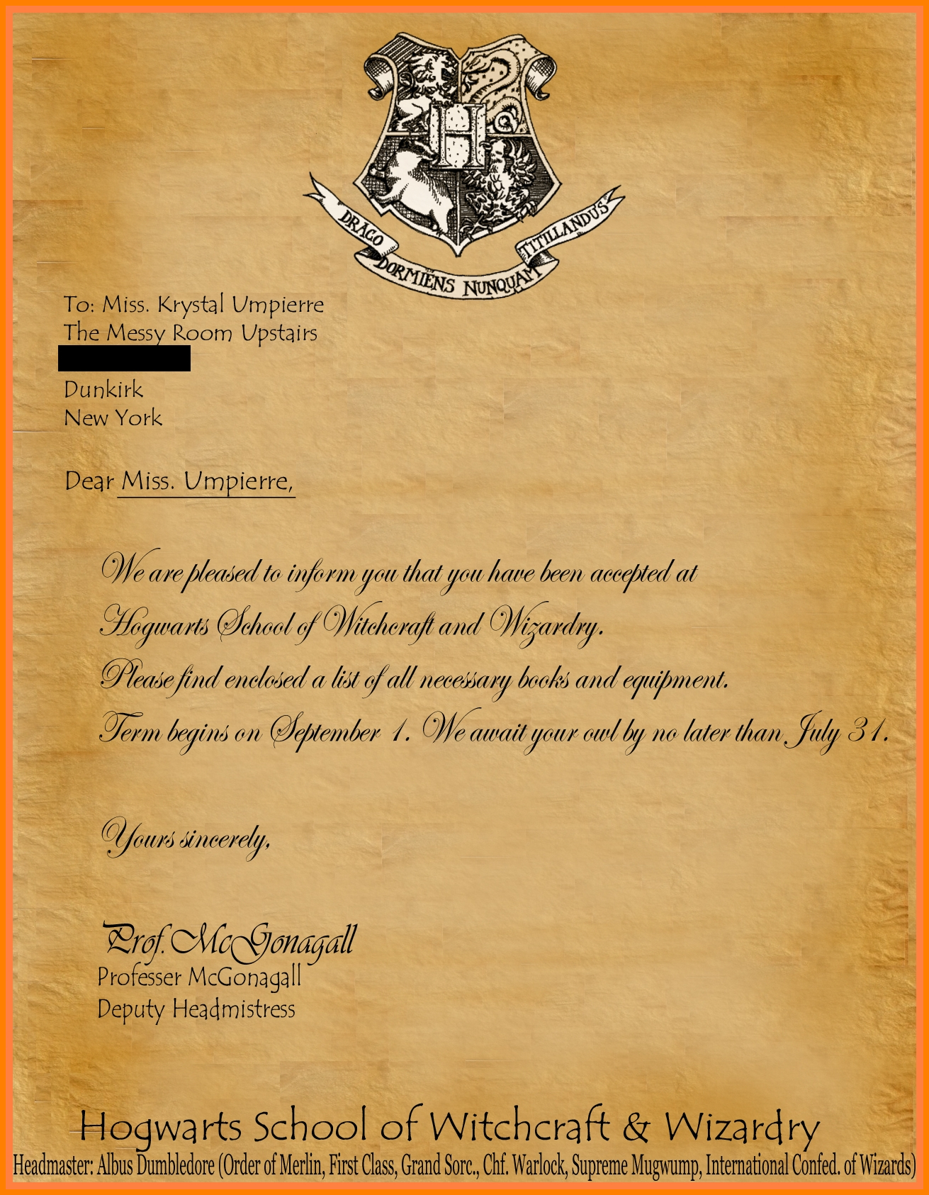 5+ Harry Potter Acceptance Letter Font Free Download Intended For Harry Potter Certificate Template