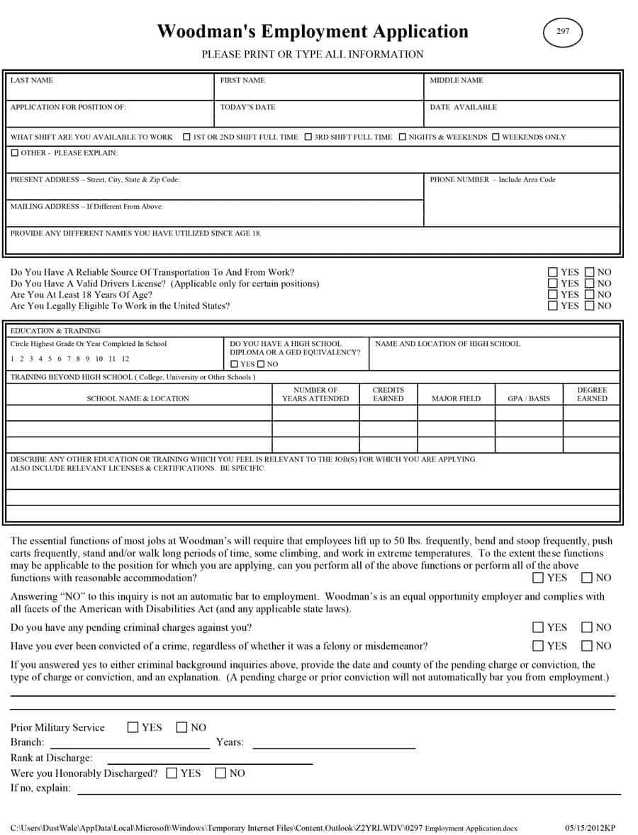 50 Free Employment / Job Application Form Templates In Employment Application Template Microsoft Word