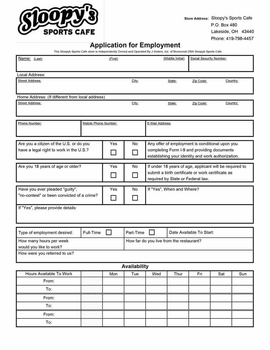 50 Free Employment / Job Application Form Templates Intended For Employment Application Template Microsoft Word