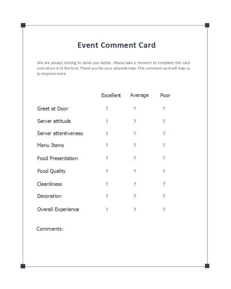 50 Printable Comment Card & Feedback Form Templates ᐅ Inside Restaurant