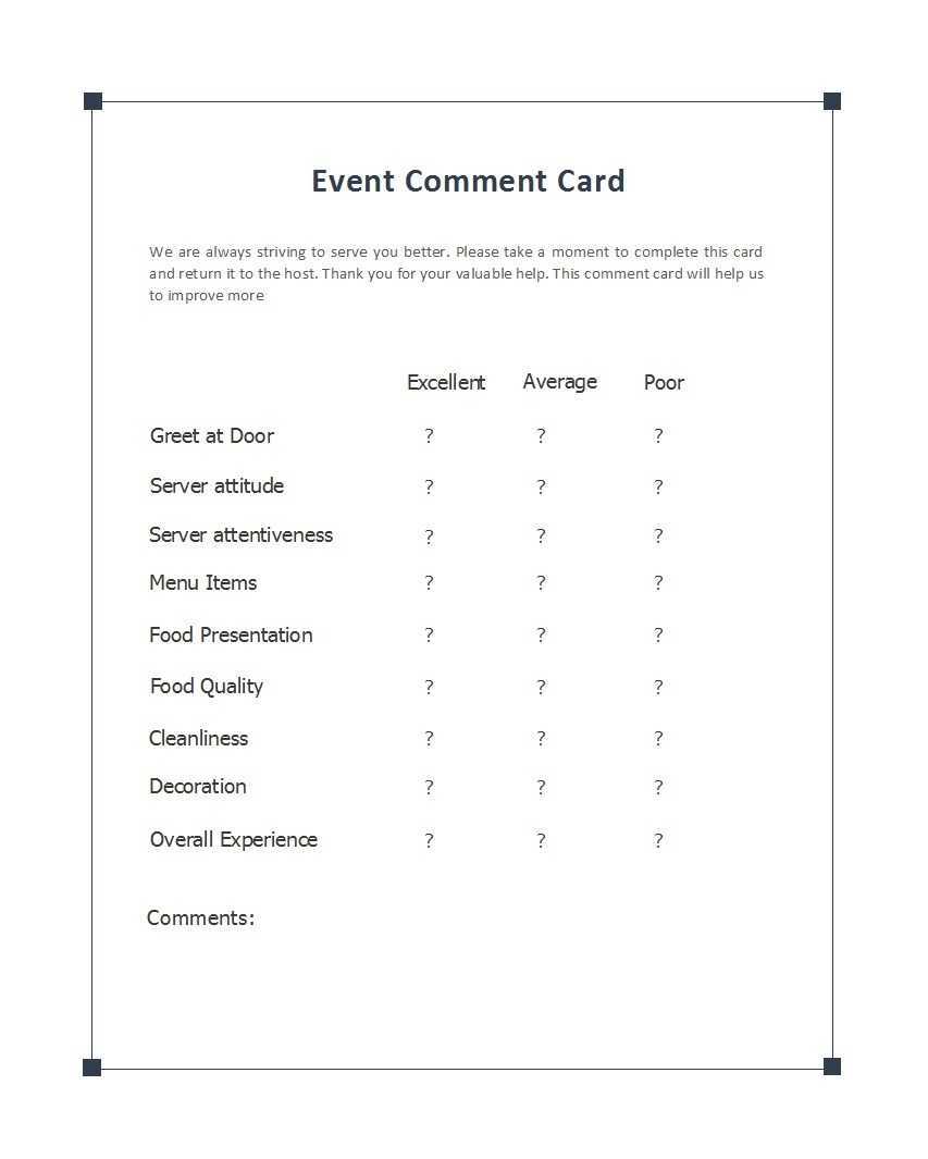 50 Printable Comment Card & Feedback Form Templates ᐅ Inside Restaurant Comment Card Template