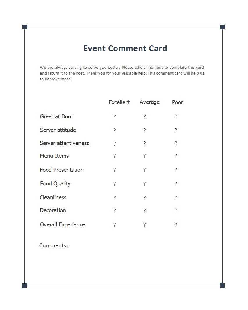 50 Printable Comment Card & Feedback Form Templates ᐅ Regarding Comment Cards Template