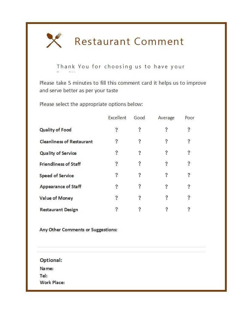 50 Printable Comment Card & Feedback Form Templates ᐅ With Regard To Restaurant Comment Card Template