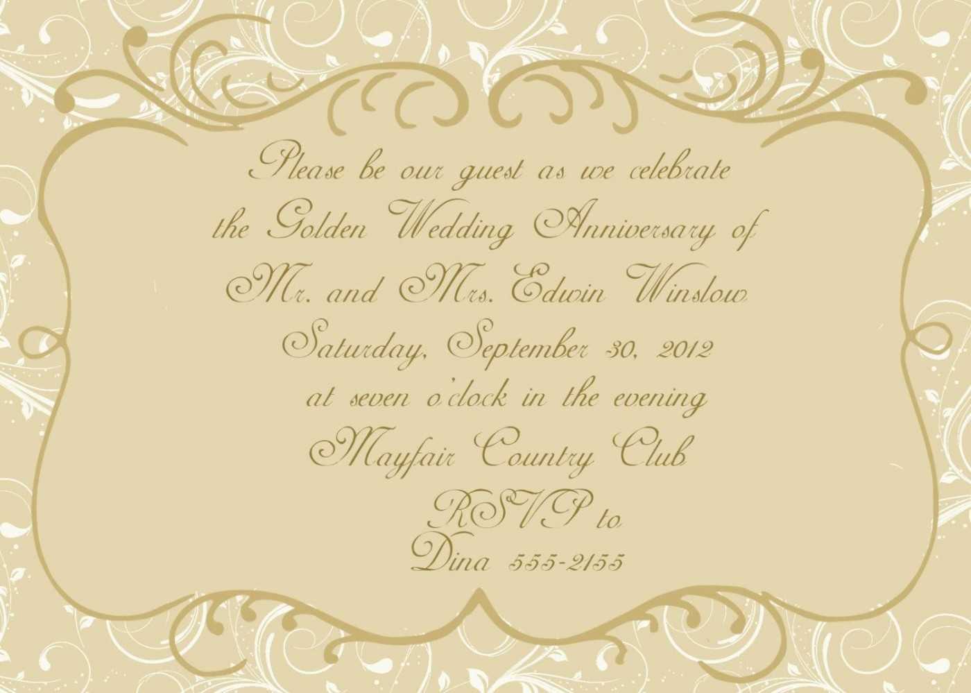 50Th Wedding Anniversary Invitation Cards Templates Printing Throughout Sample Wedding Invitation Cards Templates