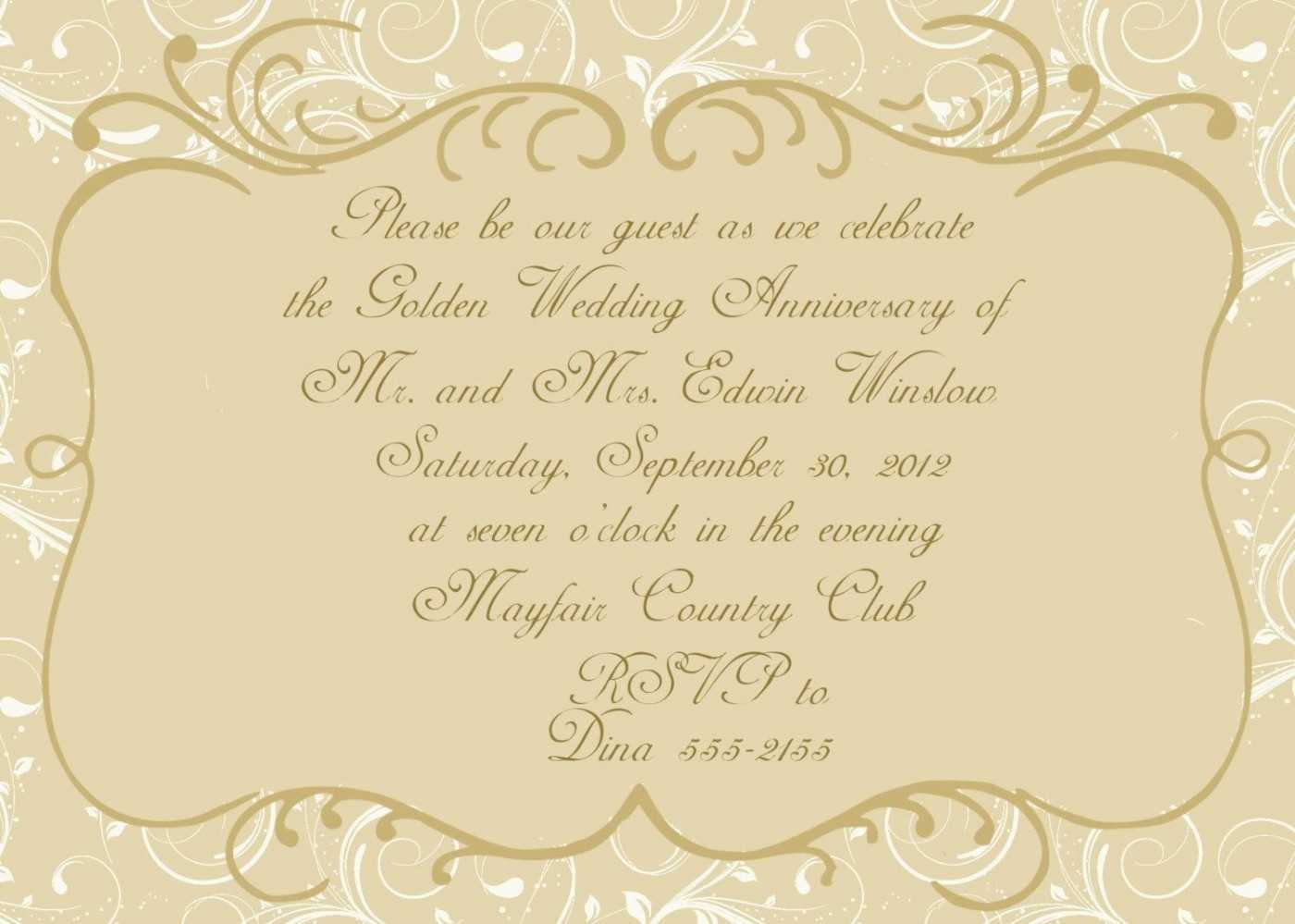 50Th Wedding Anniversary Invitation Cards Templates Printing Throughout Sample Wedding Invitation Cards Templates