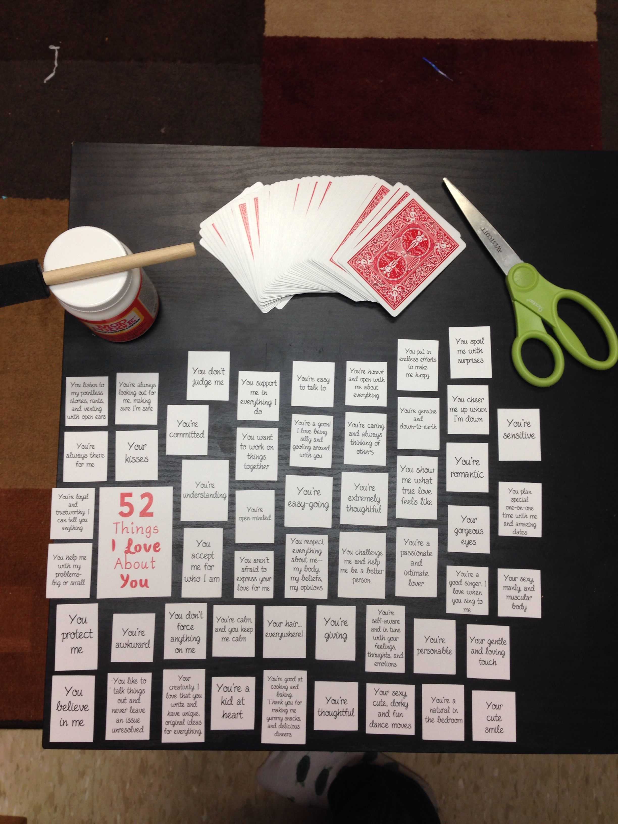 52 Things I Love About You" Make A Table On Microsoft Word Inside 52 Things I Love About You Deck Of Cards Template