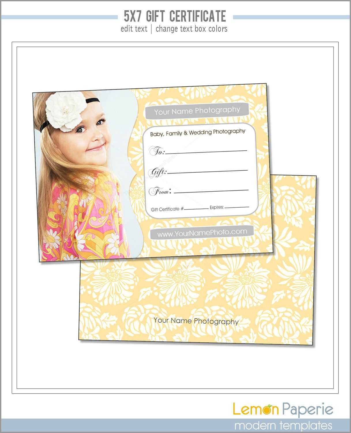 5X7 And 4X6 Gift Certificate Template, Fresh Blossoms, Psd Intended For Free Photography Gift Certificate Template