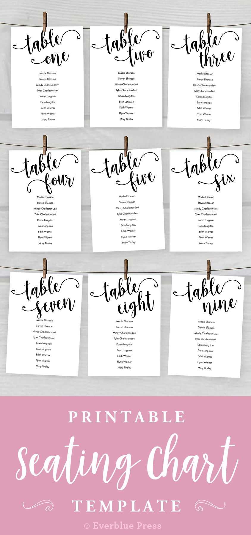 5X7 Wedding Seating Chart Cards Printable, Tables 1 20 Regarding Wedding Seating Chart Template Word