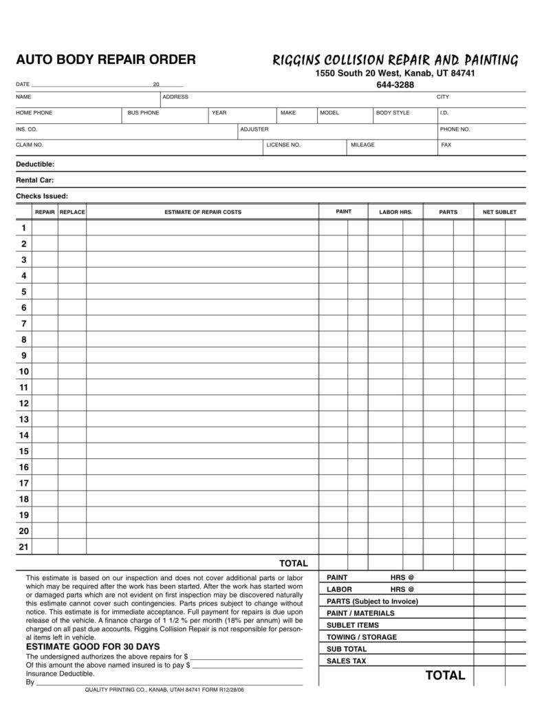 6+ Auto Repair Estimate Templates – Pdf, Word, Docs | Free For Work Estimate Template Word