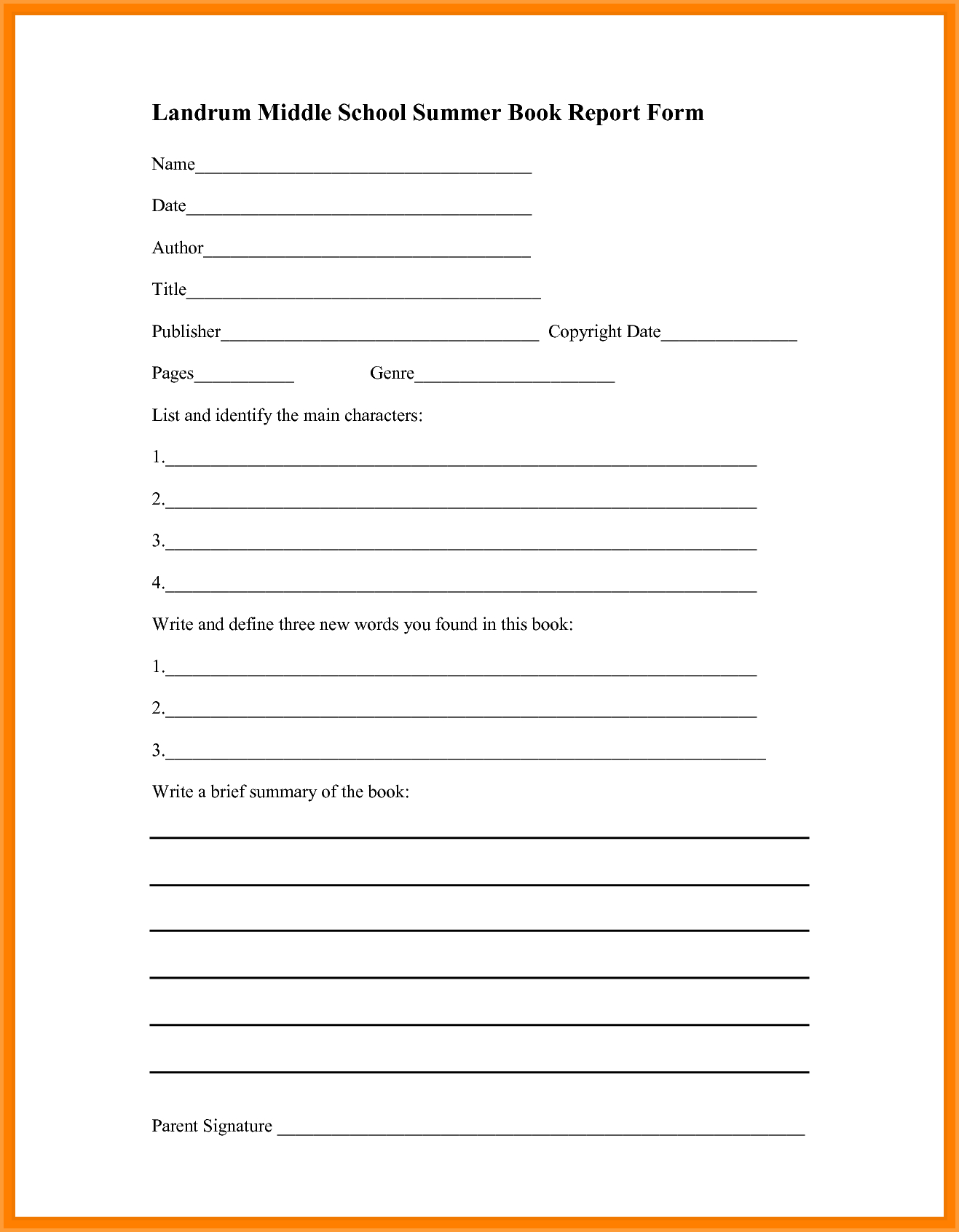 6+ Book Report Template Middle School | Types Of Letter For High School Book Report Template