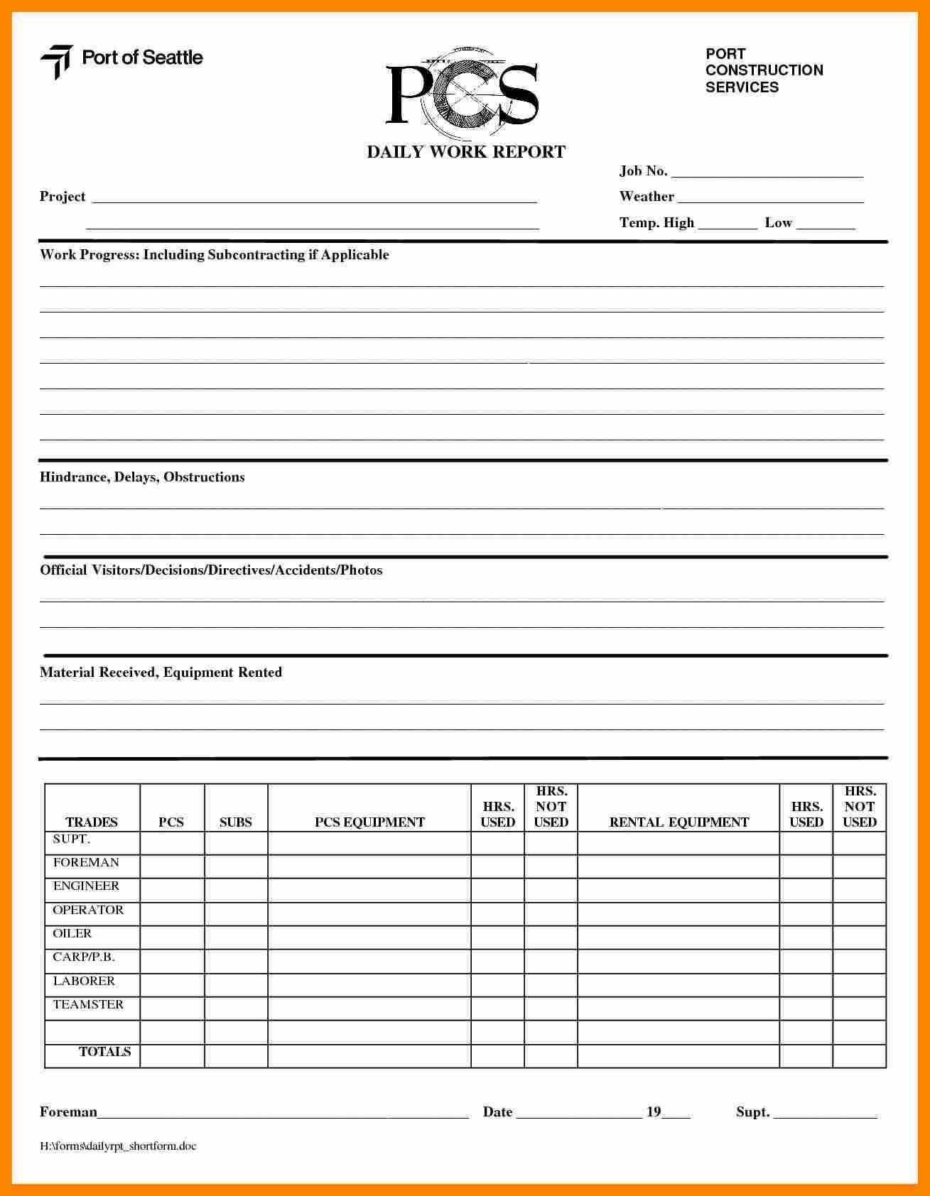 6+ Daily Report Template Word | Lobo Development Within Daily Site Report Template