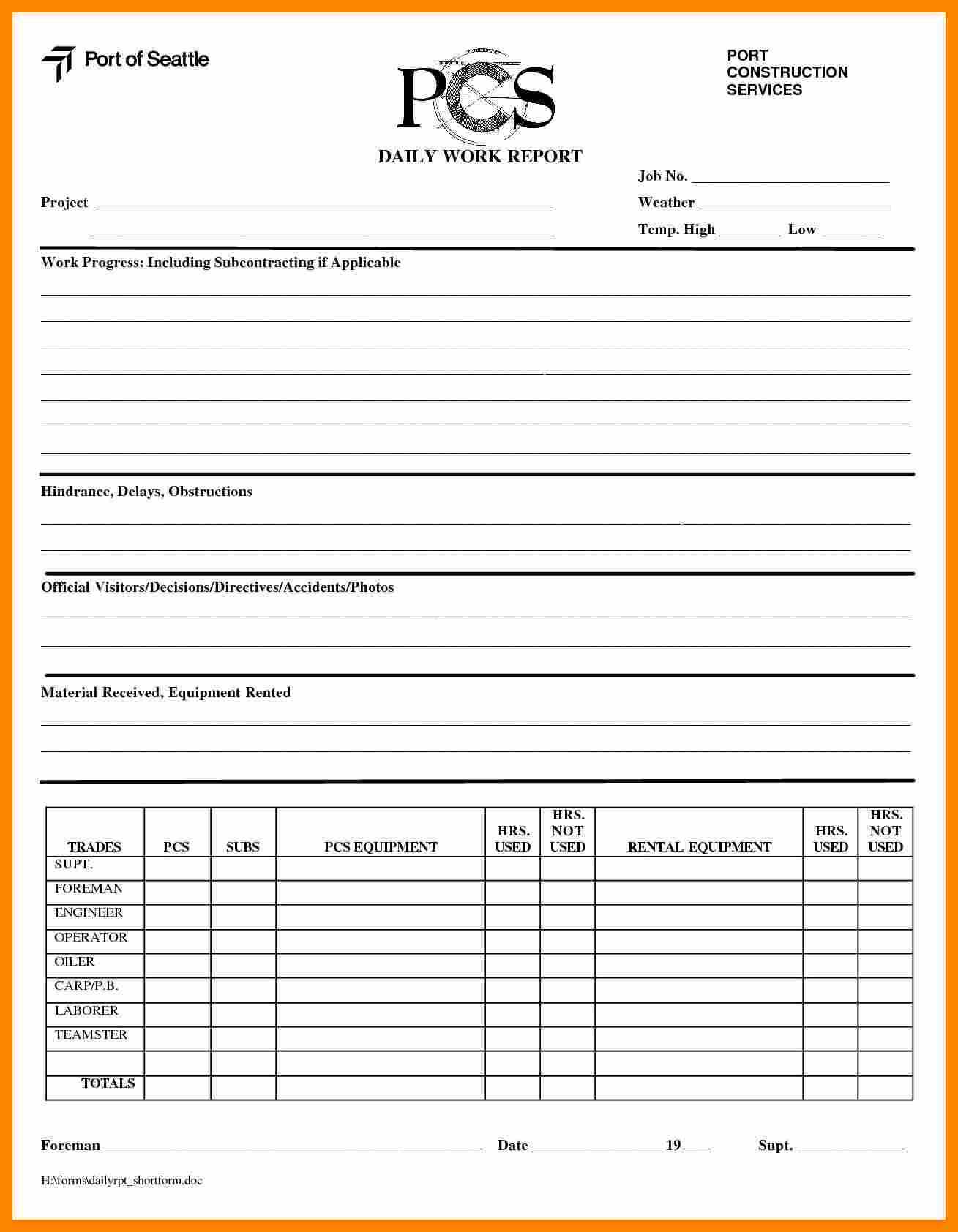 6+ Daily Report Template Word | Lobo Development Within Daily Site Report Template