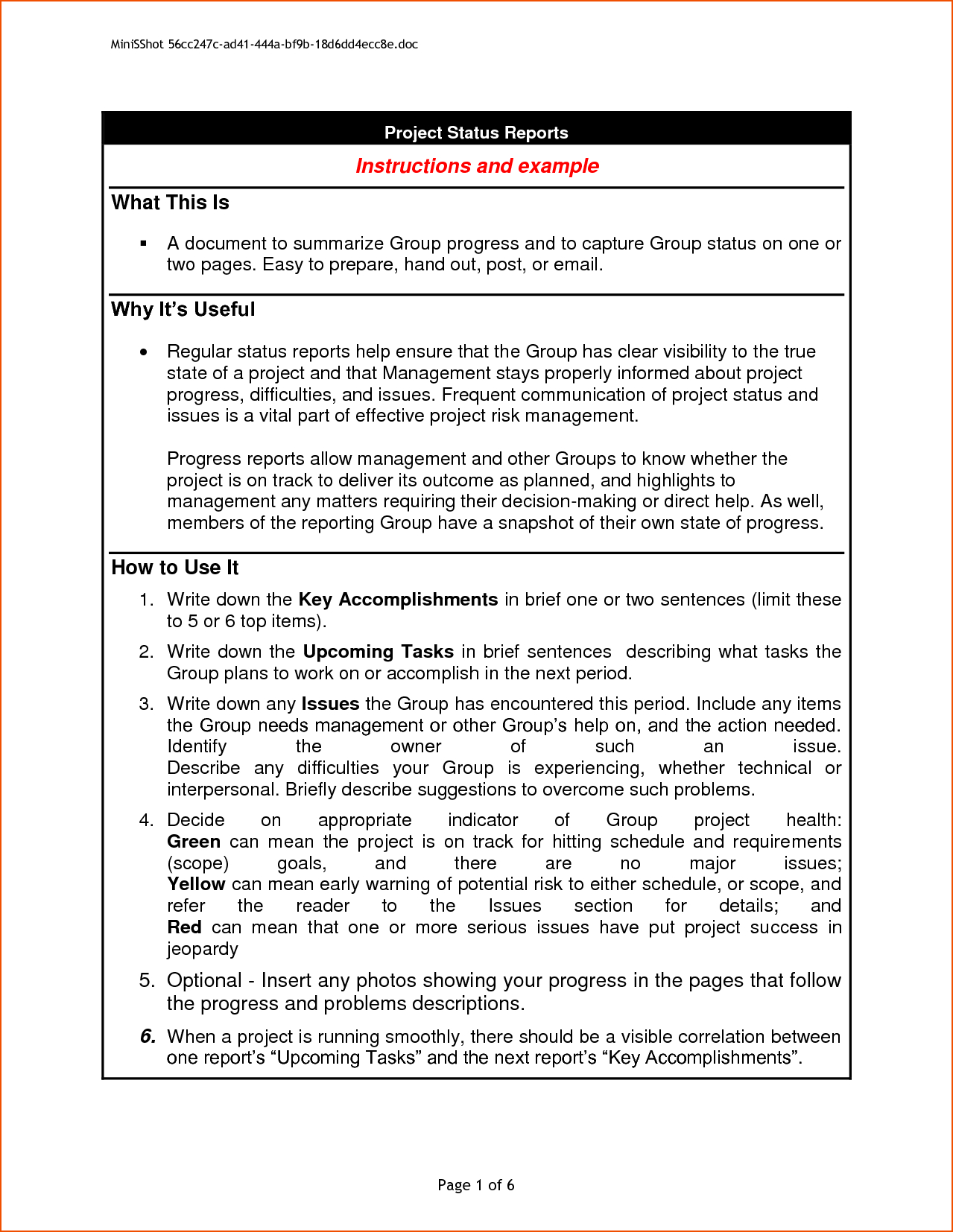 6+ Project Progress Report Template – Bookletemplate With Progress Report Template Doc