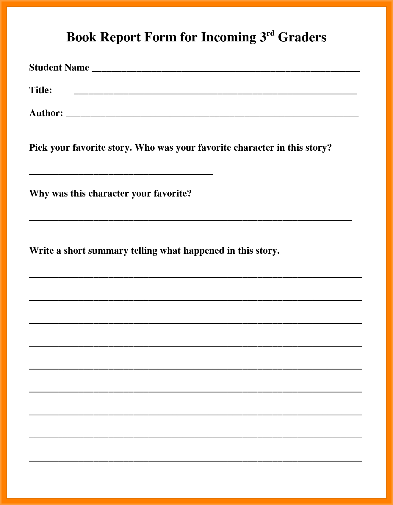 7+ Book Report For 3Rd Grade | Types Of Letter In Story Report Template