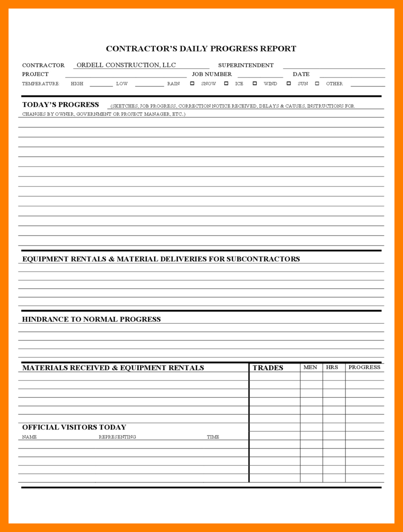 7+ Daily Progress Report Format For Construction | Lobo Regarding Construction Daily Progress Report Template