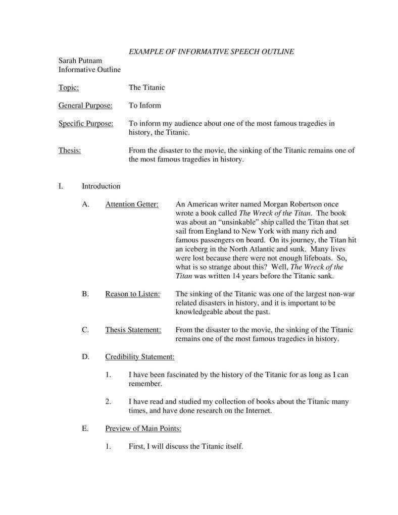 7+ Informative Speech Outline Templates – Pdf | Free In Speech Outline Template Word
